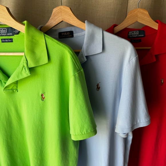 3 Polo Ralph Lauren Pima Cotton Polos | Size L | Red, Green, Blue - Picture 3 of 15